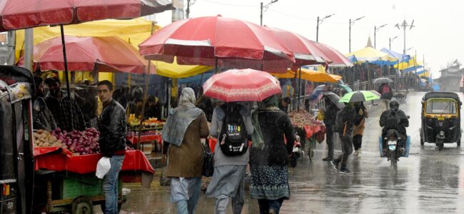 It has been more than four days now that rains have continued to lash most parts of Kashmir Valley. The constant drizzle has brought down the temperature as well increasing the chill. KV Photo