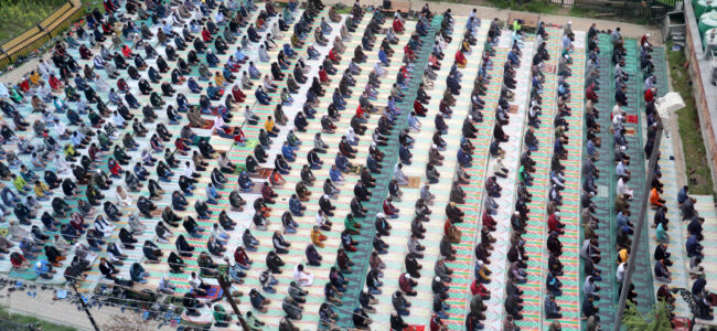 Maintaining social distance while offering prayers in a local Masjid amid the pandemic Muslims across Kashmir observed the first day of the holy month of Ramadhan. KV Pic