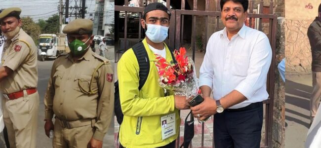 Srinagar youth completes 950 KMs Srinagar-Delhi marathon run in 7 days Srinagar youth completes 950 KMs Srinagar-Delhi marathon run in 7 days