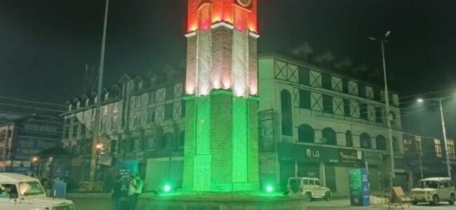 Clock Tower at Srinagar’s Lal Chowk illuminated in Tricolour