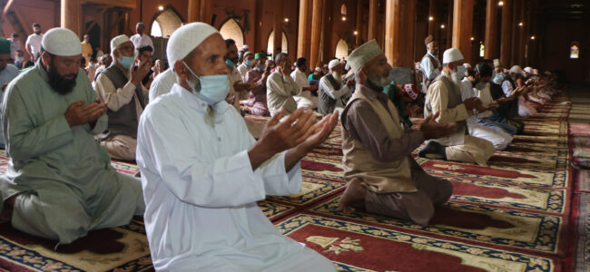 Congregational prayers were offered on Friday in Srinagar’s historic Jamia Masjid by following Covid-appropriate behaviour after a gap of four months.