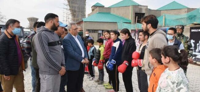 Advisor Farooq Khan inspects renovation works at Bakshi stadium, Indoor stadium Advisor Farooq Khan inspects renovation works at Bakshi stadium, Indoor stadium
