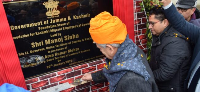 Lt Gv lays foundation stone of Transit Accommodation for PM Package Employees at Zewan Lt Gv lays foundation stone of Transit Accommodation for PM Package Employees at Zewan