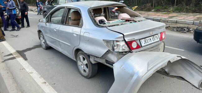 Private vehicle damaged due to blast in Sgr Private vehicle damaged due to blast in Sgr