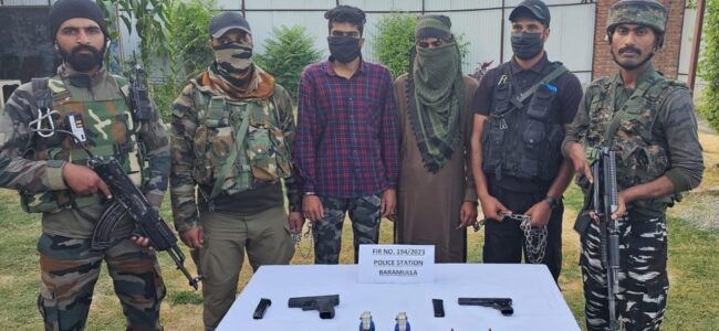 Police arrests two terrorists in Baramulla, arms and ammunition recovered