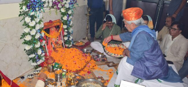 Lt Governor performs Puja at the temple of Goddess Bhaderkali at Thalwal, Jammu
