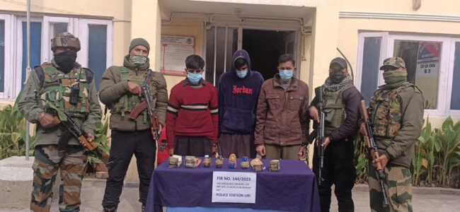 Three LeT, TRF terror associates held in Baramlla: Police Three LeT, TRF terror associates held in Baramlla: Police