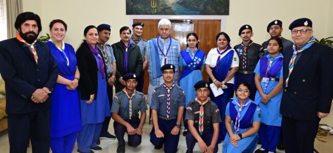 Lt Governor Presented with ‘Bharat Scouts & Guides Flag Sticker’ on its Foundation Day Celebration Lt Governor Presented with ‘Bharat Scouts & Guides Flag Sticker’ on its Foundation Day Celebration