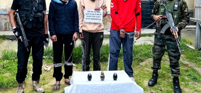 Three terror associates arrested in Baramulla Three terror associates arrested in Baramulla