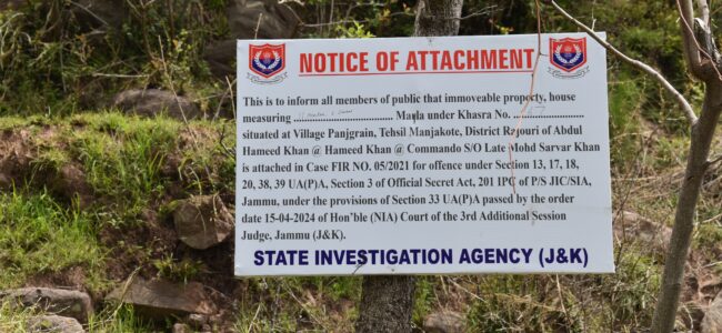 SIA Jammu attaches property of absconding terrorist in Rajouri SIA Jammu attaches property of absconding terrorist in Rajouri