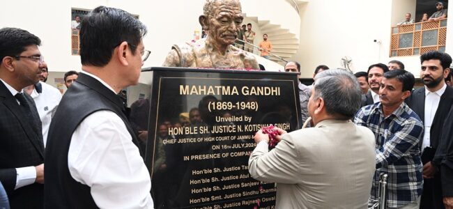 Chief Justice unveils Mahatma Gandhi bust inside High Court Complex Chief Justice unveils Mahatma Gandhi bust inside High Court Complex