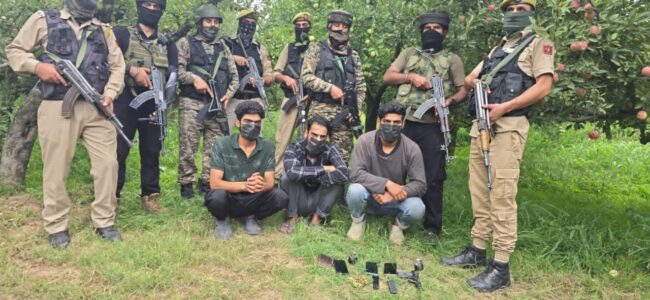 Security forces foil terror plan, arrest three terror associates in south Kashmir