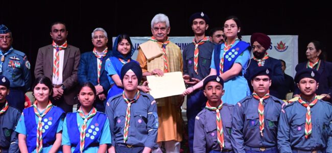 Lt Guv presents J&K Bharat Scouts & Guides Rajya Puraskar Certificates to Scouts, Guides