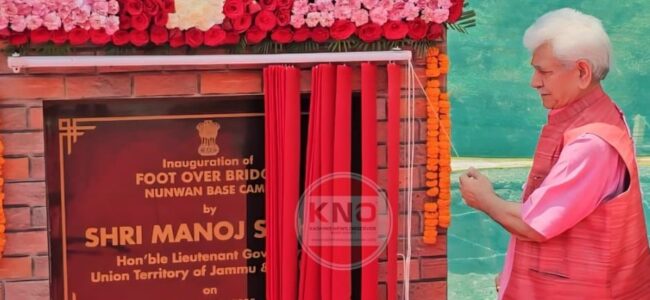 LG Sinha visits Nunwan base camp, Inaugurates foot over bridge