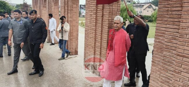 Lt Guv Manoj Sinha visits Balidan Stambh in Srinagar’s Lal Chowk
