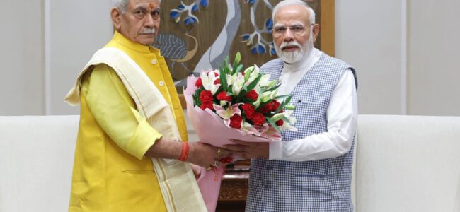 LG Manoj Sinha Meets PM Narendra Modi In New Delhi