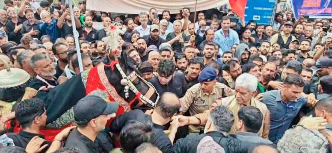 LG joins Youm-e-Ashoora’s Zuljinah procession at Botakadal, Downtown Srinagar LG joins Youm-e-Ashoora’s Zuljinah procession at Botakadal, Downtown Srinagar