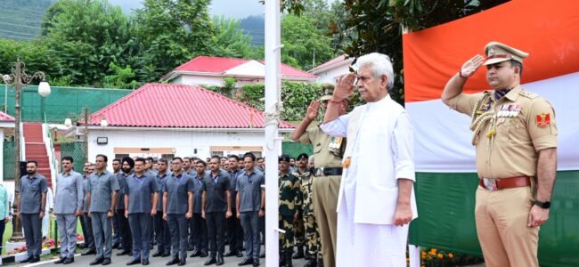 Lt Guv Hoists National Flag at Raj Bhavan in Srinagar on the 79th Independence Day Lt Guv Hoists National Flag at Raj Bhavan in Srinagar on the 79th Independence Day