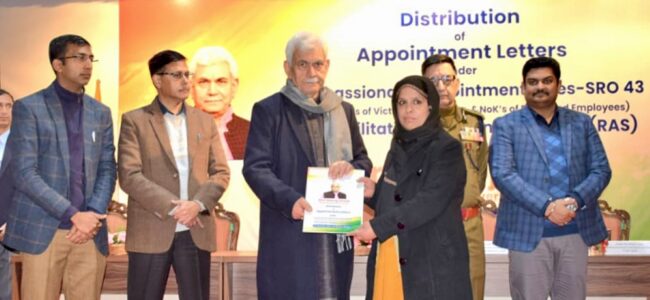 LG hands over job letters to terror victim families in Srinagar, pays tribute to their sacrifice