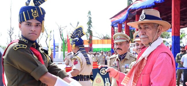 LG Manoj Sinha reviews passing out Parade at Talwara