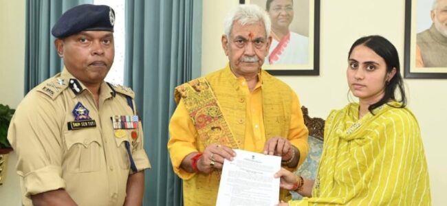 LG Sinha hands over appointment letter to police officers wife under rehabilitation scheme