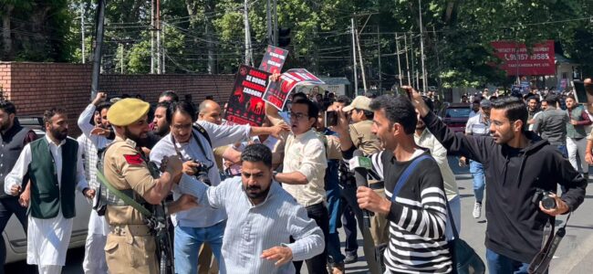 Police foils protest by BJP workers against wine shops in Srinagar