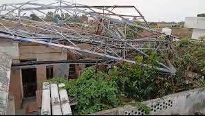 Family escapes unhurt after BSNL tower falls on house