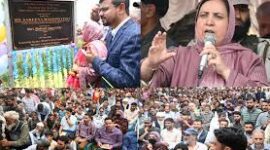 Sakeena Itoo lays foundation for flood protection projects at Guddar Laisoo