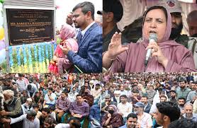 Sakeena Itoo lays foundation for flood protection projects at Guddar Laisoo